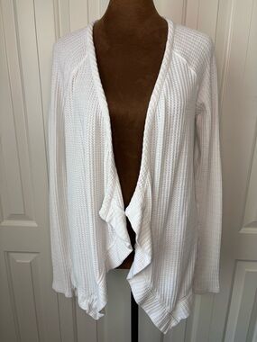 Mod-o-doc White Open-Front Waffle Knit Cardigan, size Small
